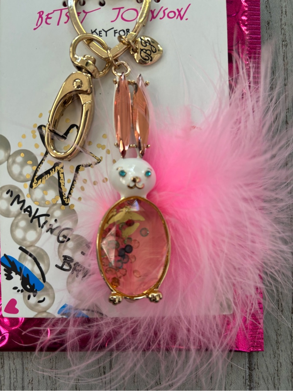 Betsey Johnson key fob charm - bunny with pink fluffy tail. BNWT. - Picture 2 of 5
